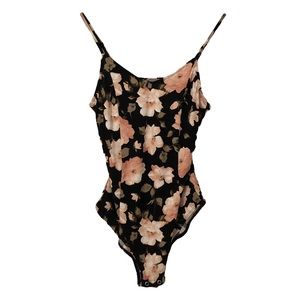 American Eagle Floral Ribbed Strappy Back Bodysuit